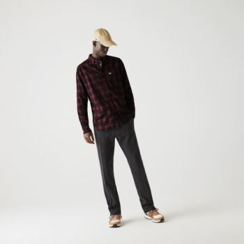 Lacoste Regular Fit Cotton Twill Checkered Shirt - Šortky Pánské Černé / Vínové | CZ-yqzCVT